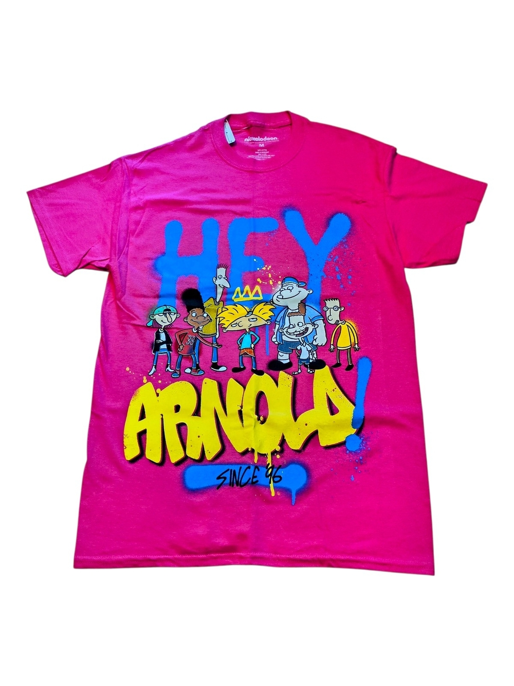 Nickelodeon Hey Arnold! Hot Pink Graphic Tee with Blue & Yellow Print